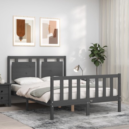 Estructura de cama con cabecero madera maciza gris 140x190 cm de vidaXL, Camas y somieres - Ref: Foro24-3192148, Precio: 157,...