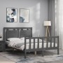 Gray solid wood bed frame with headboard 140x190 cm by vidaXL, Beds and slatted bases - Ref: Foro24-3192148, Price: 157,74 €,...