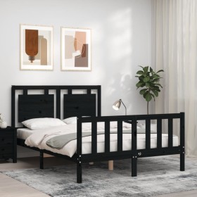 Bed frame with black solid wood headboard 140x200 cm by vidaXL, Beds and slatted bases - Ref: Foro24-3192170, Price: 224,99 €...