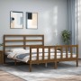 Double bed frame with honey brown wooden headboard by vidaXL, Beds and slatted bases - Ref: Foro24-3191914, Price: 150,66 €, ...