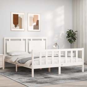 White solid wood bed frame with headboard 160x200 cm by vidaXL, Beds and slatted bases - Ref: Foro24-3192177, Price: 171,00 €...