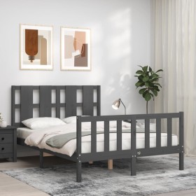 Gray solid wood bed frame with headboard 120x200 cm by vidaXL, Beds and slatted bases - Ref: Foro24-3192228, Price: 155,99 €,...