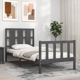 Gray solid wood bed frame with headboard 90x200 cm by vidaXL, Beds and slatted bases - Ref: Foro24-3192218, Price: 116,99 €, ...