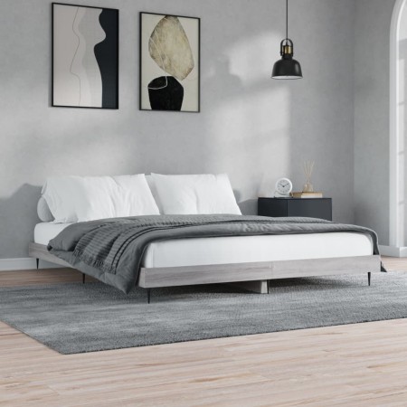 Estructura de cama madera de ingeniería gris Sonoma 200x200 cm de vidaXL, Camas y somieres - Ref: Foro24-832219, Precio: 131,...