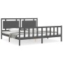 Gray solid wood bed frame with headboard 200x200 cm by vidaXL, Beds and slatted bases - Ref: Foro24-3192188, Price: 186,13 €,...