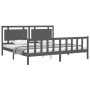 Gray solid wood bed frame with headboard 200x200 cm by vidaXL, Beds and slatted bases - Ref: Foro24-3192188, Price: 186,99 €,...