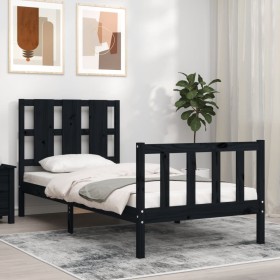 Bed frame with black solid wood headboard 90x190 cm by vidaXL, Beds and slatted bases - Ref: Foro24-3192200, Price: 135,99 €,...