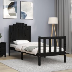 Estructura de cama individual con cabecero madera maciza negro de vidaXL, Camas y somieres - Ref: Foro24-3192260, Precio: 136...