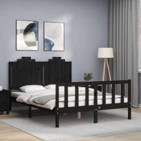 Bed frame with black solid wood headboard 140x190 cm by vidaXL, Beds and slatted bases - Ref: Foro24-3192280, Price: 182,88 €...