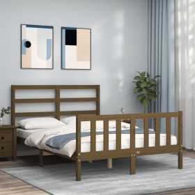 Honey brown solid wood bed frame and headboard 120x200 cm by vidaXL, Beds and slatted bases - Ref: Foro24-3191904, Price: 128...