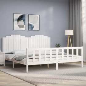 White solid wood bed frame with headboard 200x200 cm by vidaXL, Beds and slatted bases - Ref: Foro24-3192317, Price: 175,40 €...