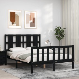 Bed frame with black solid wood headboard 120x200 cm by vidaXL, Beds and slatted bases - Ref: Foro24-3192230, Price: 176,09 €...