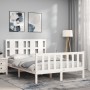 White solid wood bed frame with headboard 140x200 cm by vidaXL, Beds and slatted bases - Ref: Foro24-3192232, Price: 149,87 €...