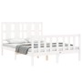 White solid wood bed frame with headboard 140x200 cm by vidaXL, Beds and slatted bases - Ref: Foro24-3192232, Price: 149,87 €...