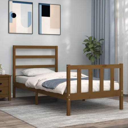 Honey brown solid wood bed frame with headboard 90x200cm by vidaXL, Beds and slatted bases - Ref: Foro24-3191894, Price: 112,...