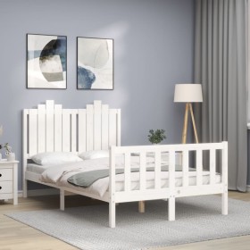 Double bed frame with white solid wood headboard by vidaXL, Beds and slatted bases - Ref: Foro24-3192267, Price: 145,99 €, Di...