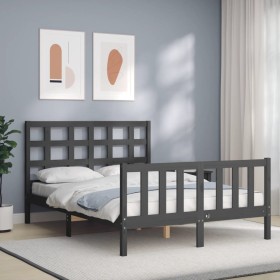 Double bed frame with gray solid wood headboard by vidaXL, Beds and slatted bases - Ref: Foro24-3192073, Price: 151,99 €, Dis...