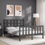 Estructura de cama matrimonio con cabecero madera maciza gris de vidaXL, Camas y somieres - Ref: Foro24-3192073, Precio: 151,...