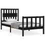 Bed frame with black solid wood headboard 90x200 cm by vidaXL, Beds and slatted bases - Ref: Foro24-3192415, Price: 153,00 €,...