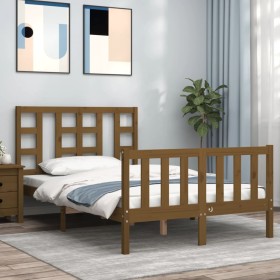 Double bed frame with honey brown wooden headboard by vidaXL, Beds and slatted bases - Ref: Foro24-3191944, Price: 132,99 €, ...