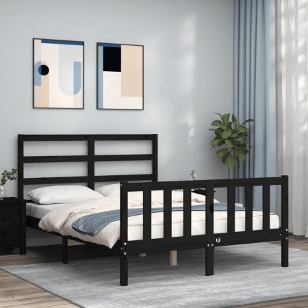 Bed frame with black solid wood headboard 120x200 cm by vidaXL, Beds and slatted bases - Ref: Foro24-3191905, Price: 161,55 €...