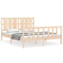 Double bed frame with solid wood headboard by vidaXL, Beds and slatted bases - Ref: Foro24-3192236, Price: 160,07 €, Discount: %