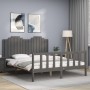 Gray solid wood bed frame with headboard 160x200 cm by vidaXL, Beds and slatted bases - Ref: Foro24-3192308, Price: 213,78 €,...