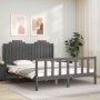 Gray solid wood bed frame with headboard 160x200 cm by vidaXL, Beds and slatted bases - Ref: Foro24-3192308, Price: 213,78 €,...