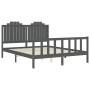 Gray solid wood bed frame with headboard 160x200 cm by vidaXL, Beds and slatted bases - Ref: Foro24-3192308, Price: 213,78 €,...