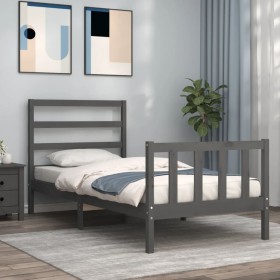 Gray solid wood bed frame with headboard 90x200 cm by vidaXL, Beds and slatted bases - Ref: Foro24-3191893, Price: 109,99 €, ...