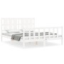 White solid wood bed frame with headboard 160x200 cm by vidaXL, Beds and slatted bases - Ref: Foro24-3192242, Price: 174,99 €...