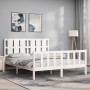 White solid wood bed frame with headboard 160x200 cm by vidaXL, Beds and slatted bases - Ref: Foro24-3192242, Price: 174,99 €...