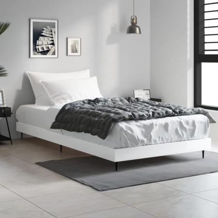 Glossy white engineered wood bed frame 90x190 cm by vidaXL, Beds and slatted bases - Ref: Foro24-832303, Price: 87,16 €, Disc...