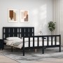 Estructura cama de matrimonio con cabecero madera maciza negro de vidaXL, Camas y somieres - Ref: Foro24-3192240, Precio: 193...