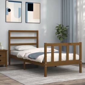 Honey brown solid wood bed frame with headboard 90x190cm by vidaXL, Beds and slatted bases - Ref: Foro24-3191874, Price: 135,...