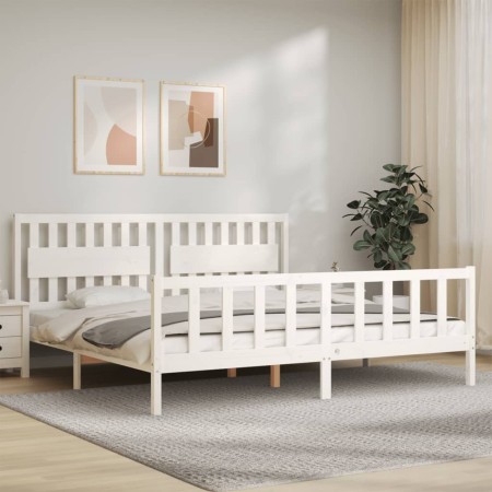 White solid wood bed frame with headboard 200x200 cm by vidaXL, Beds and slatted bases - Ref: Foro24-3192447, Price: 178,26 €...