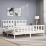 White solid wood bed frame with headboard 200x200 cm by vidaXL, Beds and slatted bases - Ref: Foro24-3192447, Price: 178,26 €...