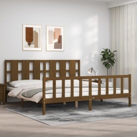 Honey brown solid wood headboard bed frame 180x200cm by vidaXL, Beds and slatted bases - Ref: Foro24-3192249, Price: 179,99 €...