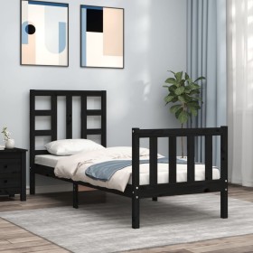 Single bed frame with black solid wood headboard by vidaXL, Beds and slatted bases - Ref: Foro24-3191935, Price: 126,99 €, Di...