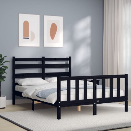 Estructura cama de matrimonio con cabecero madera maciza negro de vidaXL, Camas y somieres - Ref: Foro24-3192015, Precio: 167...