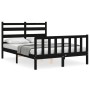 Double bed frame with black solid wood headboard by vidaXL, Beds and slatted bases - Ref: Foro24-3192015, Price: 165,43 €, Di...