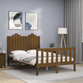 Double bed frame with honey brown wooden headboard by vidaXL, Beds and slatted bases - Ref: Foro24-3192269, Price: 143,99 €, ...