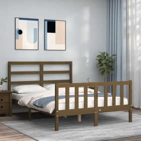 Double bed frame with honey brown wooden headboard by vidaXL, Beds and slatted bases - Ref: Foro24-3191879, Price: 129,99 €, ...