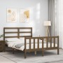 Estructura de cama matrimonio con cabecero madera marrón miel de vidaXL, Camas y somieres - Ref: Foro24-3191879, Precio: 129,...