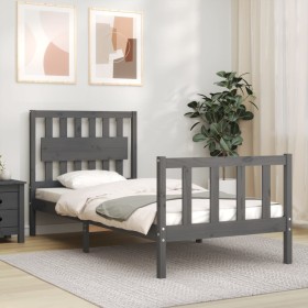 Estructura de cama con cabecero madera maciza gris de vidaXL, Camas y somieres - Ref: Foro24-3192393, Precio: 107,99 €, Descu...