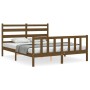 Double bed frame with honey brown wooden headboard by vidaXL, Beds and slatted bases - Ref: Foro24-3192044, Price: 150,81 €, ...