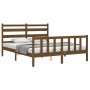 Double bed frame with honey brown wooden headboard by vidaXL, Beds and slatted bases - Ref: Foro24-3192044, Price: 150,81 €, ...