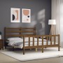 Double bed frame with honey brown wooden headboard by vidaXL, Beds and slatted bases - Ref: Foro24-3192044, Price: 150,81 €, ...