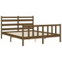 Double bed frame with honey brown wooden headboard by vidaXL, Beds and slatted bases - Ref: Foro24-3192044, Price: 150,81 €, ...