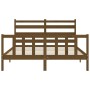 Double bed frame with honey brown wooden headboard by vidaXL, Beds and slatted bases - Ref: Foro24-3192044, Price: 150,81 €, ...